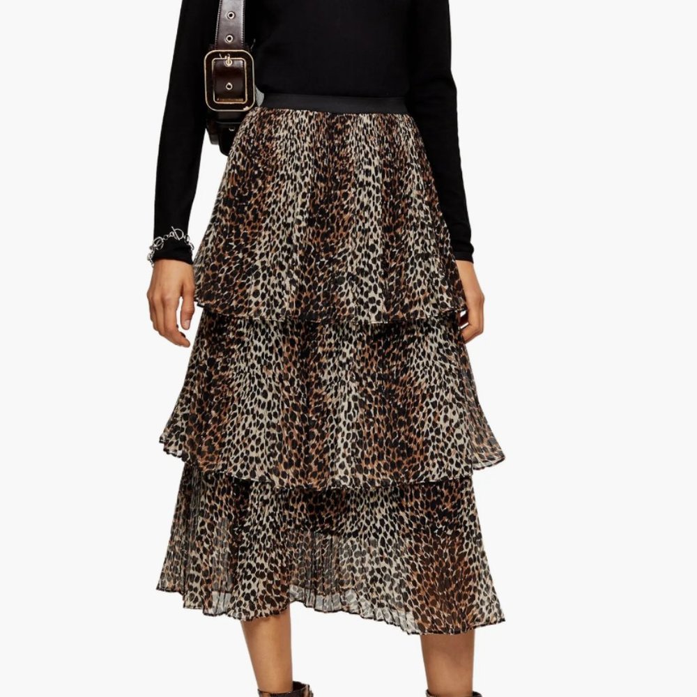 Topshop - Animal Print Tiered Chiffon Midi Skirt, Size US 12, $17